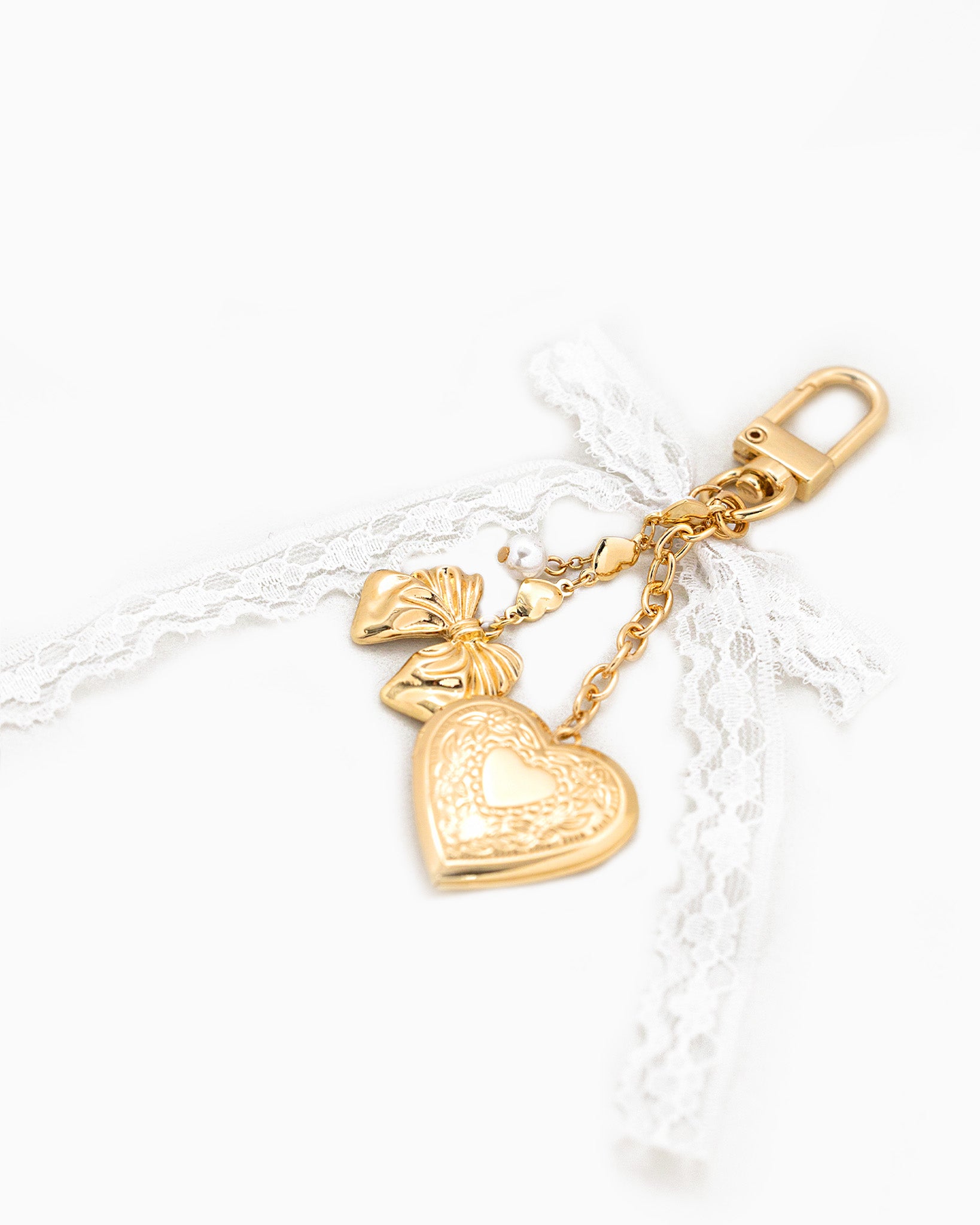 Lace Bow Heart Locket Bag Charm